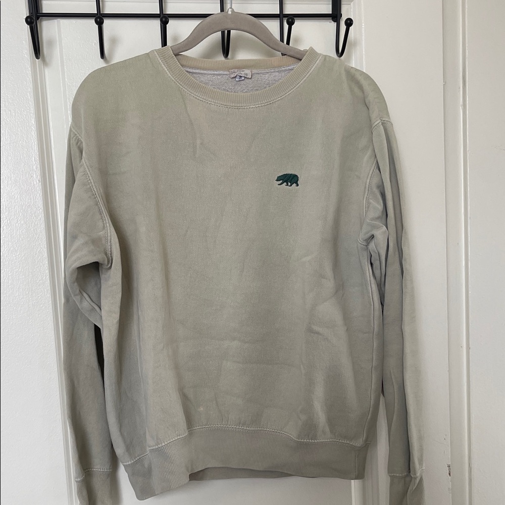 Brandy Melville Light Sage Green Crewneck Sweater with Small Bear Embroidery